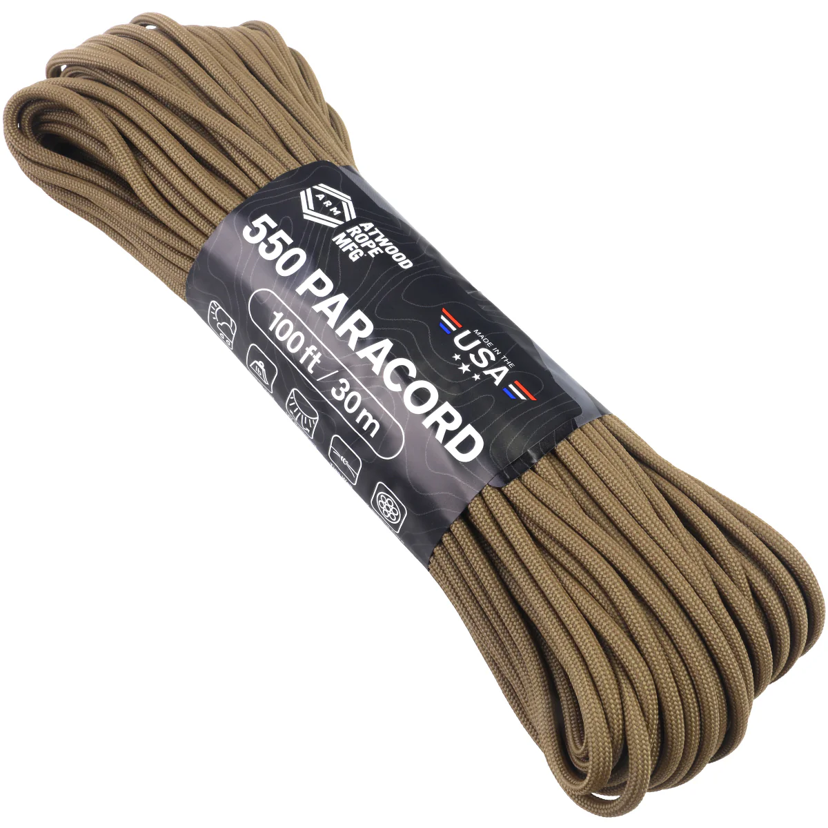 atwood rope 550 paracord mil spec originale COYOTE BROWN CB ATWOOD Rope 550 paracord - 30 metri - Coyote Brown - immagine 1