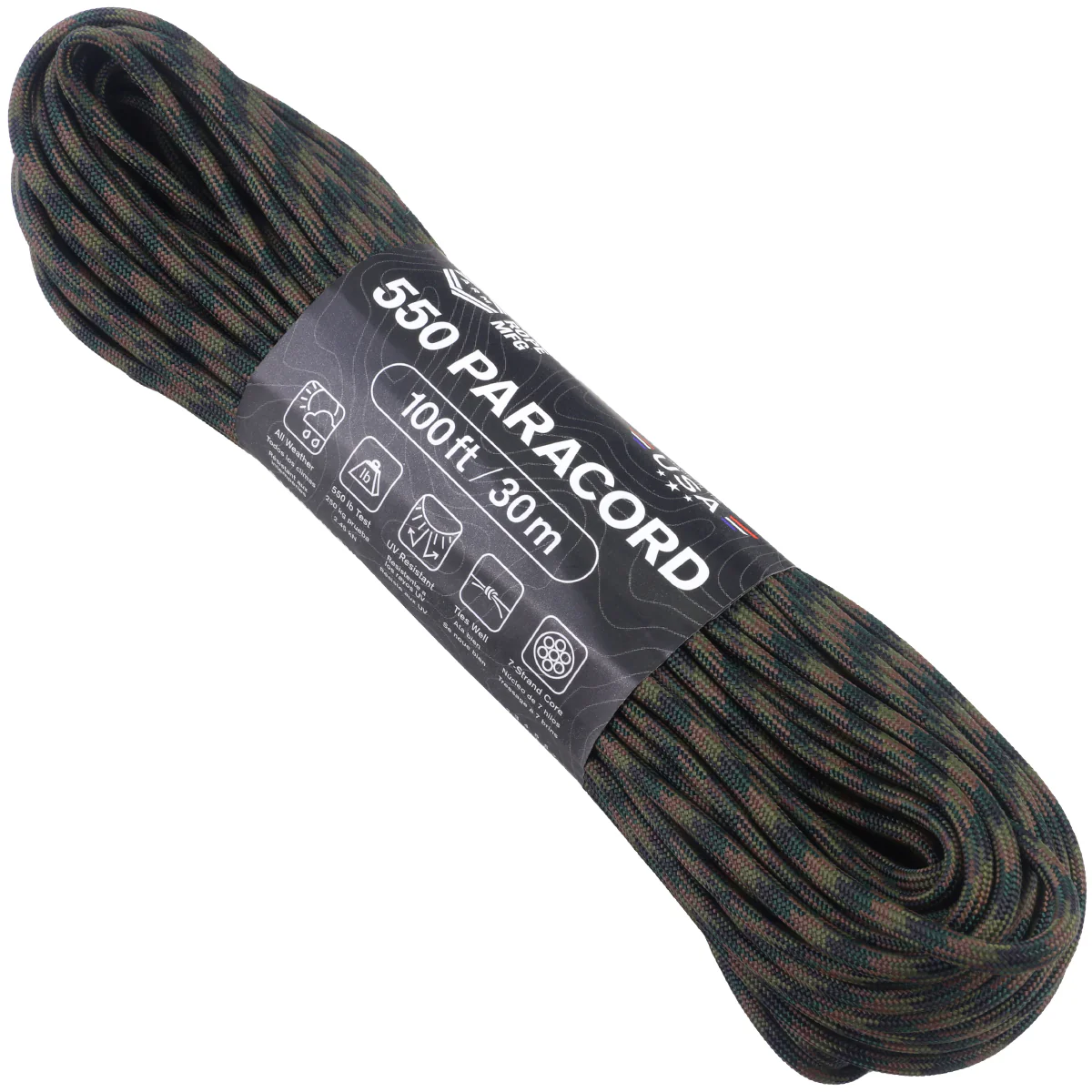 atwood rope 550 paracord mil spec originale WOODLAND CAMO ATWOOD Rope 550 paracord - 30 metri - Woodland camo - immagine 1