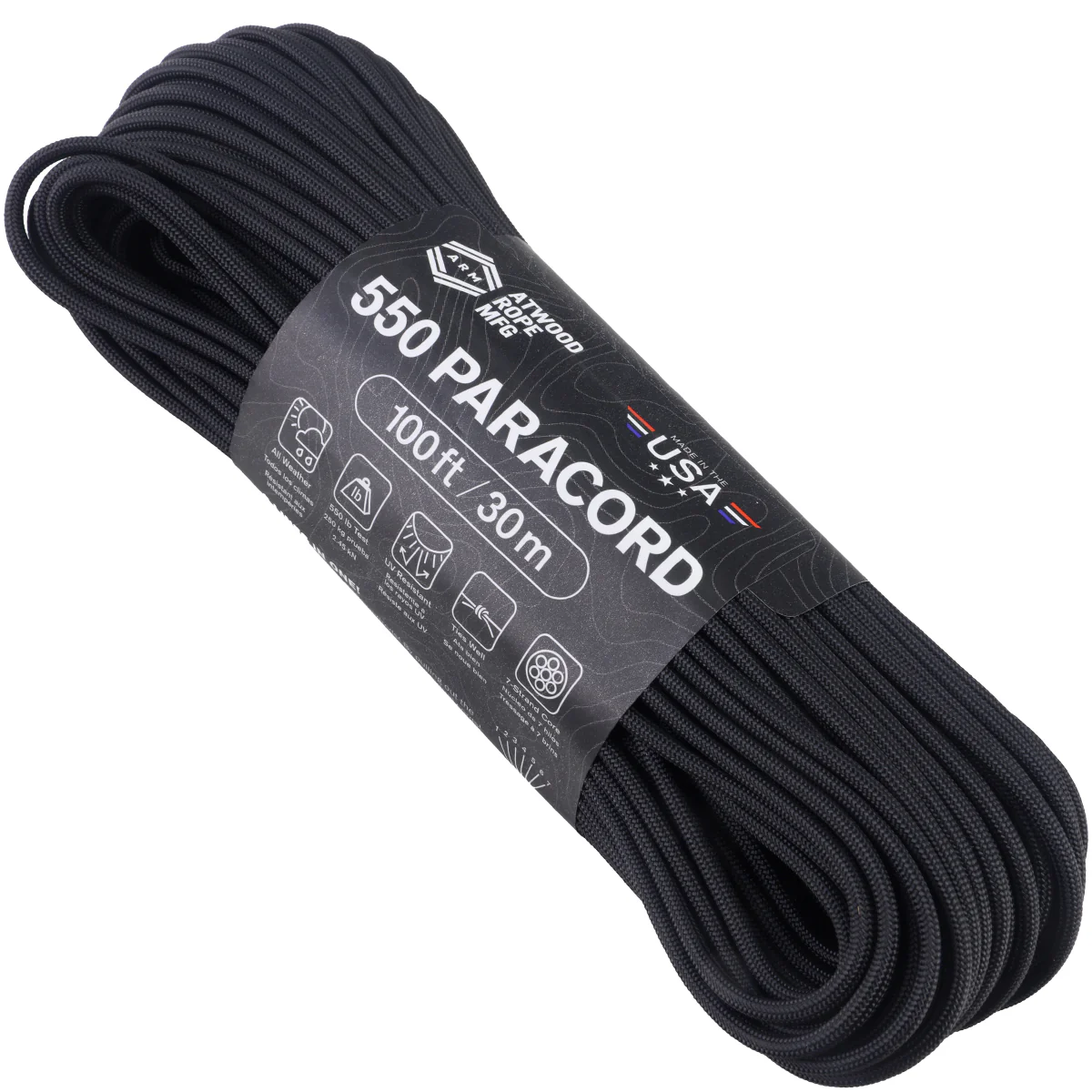 atwood rope 550 paracord mil spec originale nero ATWOOD Rope 550 paracord - 30 metri - Nero - immagine 1