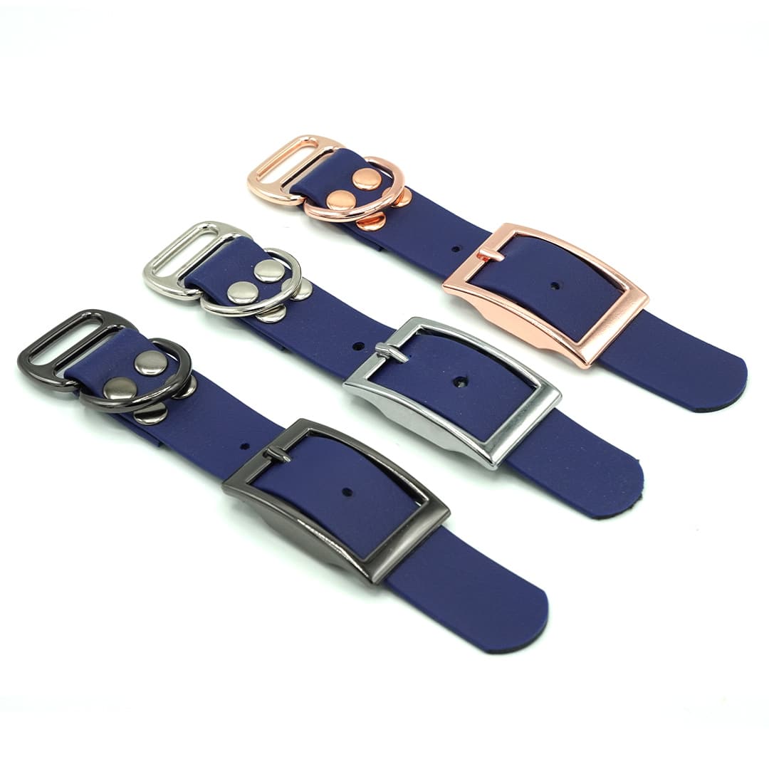 fibbia per collare 25 mm in paracord microcord biothane biotane regolabile cintura cinturino cane gatto foro acciaio metallo argento silver oro gold nero black blu navy Adattatore BioThane® 25 mm per collari | Blue Navy - immagine 1